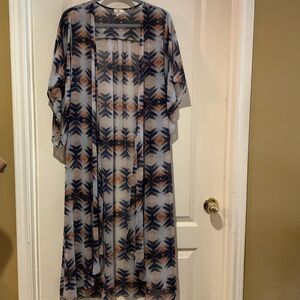 One Clothing Geometric Blue and Rusty Brown Kimono